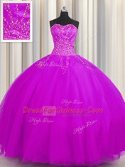 Really Puffy Sleeveless Lace Up Floor Length Beading Quinceanera Gown