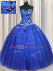 Royal Blue Sleeveless Tulle Lace Up Vestidos de Quinceanera for Military Ball and Sweet 16 and Quinceanera