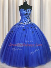 Royal Blue Sleeveless Tulle Lace Up Vestidos de Quinceanera for Military Ball and Sweet 16 and Quinceanera