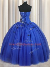 Royal Blue Sleeveless Tulle Lace Up Vestidos de Quinceanera for Military Ball and Sweet 16 and Quinceanera