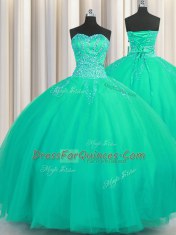 Chic Really Puffy Sleeveless Beading Lace Up Quince Ball Gowns