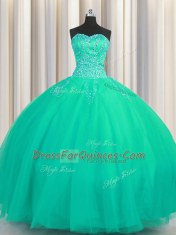 Chic Really Puffy Sleeveless Beading Lace Up Quince Ball Gowns
