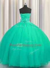 Chic Really Puffy Sleeveless Beading Lace Up Quince Ball Gowns