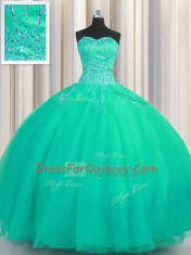 Chic Really Puffy Sleeveless Beading Lace Up Quince Ball Gowns