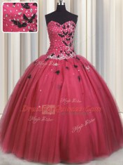 Lovely Coral Red Lace Up Sweet 16 Quinceanera Dress Beading and Appliques Sleeveless Floor Length