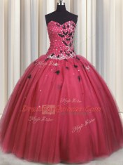 Lovely Coral Red Lace Up Sweet 16 Quinceanera Dress Beading and Appliques Sleeveless Floor Length