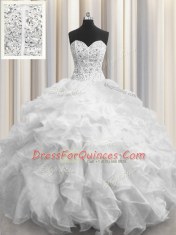 Visible Boning Sleeveless Beading and Ruffles Lace Up Vestidos de Quinceanera
