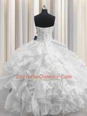 Visible Boning Sleeveless Beading and Ruffles Lace Up Vestidos de Quinceanera