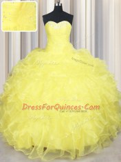 Smart Yellow Sweetheart Lace Up Beading and Ruffles Quinceanera Gown Sleeveless