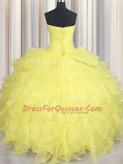 Smart Yellow Sweetheart Lace Up Beading and Ruffles Quinceanera Gown Sleeveless