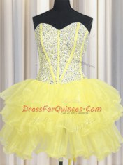 Customized Three Piece Sweetheart Sleeveless Organza Quinceanera Dress Beading and Ruffles Lace Up