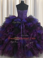 Fantastic Multi-color Sweetheart Neckline Beading and Ruffles 15th Birthday Dress Sleeveless Lace Up