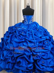 Floor Length Lace Up Sweet 16 Quinceanera Dress Royal Blue for Military Ball and Sweet 16 and Quinceanera with Beading and Embroidery and Sequins and Pick Ups