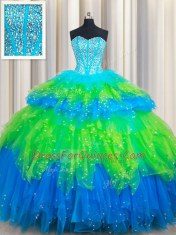 Multi-color Lace Up Sweetheart Beading and Ruffled Layers Quinceanera Gowns Tulle Sleeveless