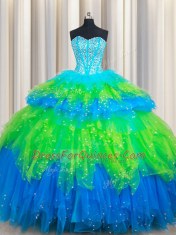 Multi-color Lace Up Sweetheart Beading and Ruffled Layers Quinceanera Gowns Tulle Sleeveless
