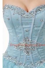Light Blue Organza Lace Up 15th Birthday Dress Sleeveless Floor Length Beading and Ruffles