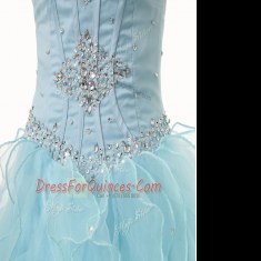 Light Blue Organza Lace Up 15th Birthday Dress Sleeveless Floor Length Beading and Ruffles