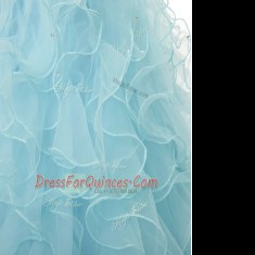 Light Blue Organza Lace Up 15th Birthday Dress Sleeveless Floor Length Beading and Ruffles