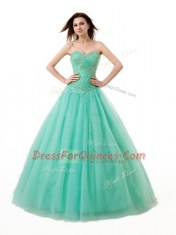 Best Turquoise Sleeveless Floor Length Beading and Ruching Lace Up Sweet 16 Quinceanera Dress