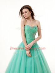 Best Turquoise Sleeveless Floor Length Beading and Ruching Lace Up Sweet 16 Quinceanera Dress