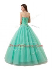 Best Turquoise Sleeveless Floor Length Beading and Ruching Lace Up Sweet 16 Quinceanera Dress
