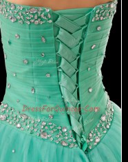 Best Turquoise Sleeveless Floor Length Beading and Ruching Lace Up Sweet 16 Quinceanera Dress