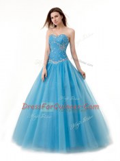 Tulle Sleeveless Floor Length Quinceanera Gowns and Beading and Ruching