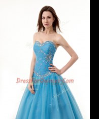 Tulle Sleeveless Floor Length Quinceanera Gowns and Beading and Ruching