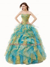 Elegant Multi-color Organza Lace Up Sweetheart Sleeveless Floor Length Vestidos de Quinceanera Beading and Ruffles and Ruching