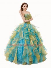Elegant Multi-color Organza Lace Up Sweetheart Sleeveless Floor Length Vestidos de Quinceanera Beading and Ruffles and Ruching