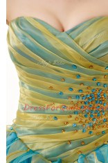 Elegant Multi-color Organza Lace Up Sweetheart Sleeveless Floor Length Vestidos de Quinceanera Beading and Ruffles and Ruching