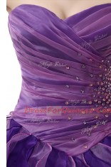 Purple Sweetheart Lace Up Beading and Ruffles and Ruching 15th Birthday Dress Sleeveless