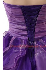Purple Sweetheart Lace Up Beading and Ruffles and Ruching 15th Birthday Dress Sleeveless
