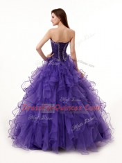 Luxurious Floor Length Lace Up Sweet 16 Dress Purple for Military Ball and Sweet 16 and Quinceanera with Beading and Ruffles