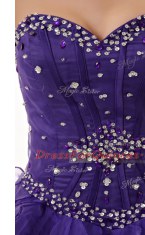Luxurious Floor Length Lace Up Sweet 16 Dress Purple for Military Ball and Sweet 16 and Quinceanera with Beading and Ruffles