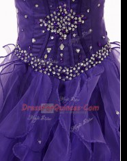Luxurious Floor Length Lace Up Sweet 16 Dress Purple for Military Ball and Sweet 16 and Quinceanera with Beading and Ruffles