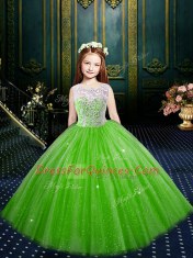Scoop Clasp Handle Girls Pageant Dresses Appliques Sleeveless Floor Length