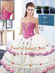 Deluxe White Ball Gowns Organza and Taffeta Sweetheart Sleeveless Embroidery and Ruffled Layers Floor Length Lace Up 15 Quinceanera Dress