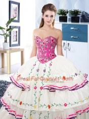 Deluxe White Ball Gowns Organza and Taffeta Sweetheart Sleeveless Embroidery and Ruffled Layers Floor Length Lace Up 15 Quinceanera Dress