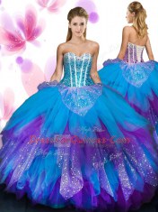 Fancy Multi-color Ball Gowns Beading and Ruffled Layers 15 Quinceanera Dress Lace Up Tulle Sleeveless Floor Length