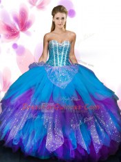 Fancy Multi-color Ball Gowns Beading and Ruffled Layers 15 Quinceanera Dress Lace Up Tulle Sleeveless Floor Length