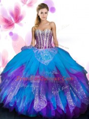 Fancy Multi-color Ball Gowns Beading and Ruffled Layers 15 Quinceanera Dress Lace Up Tulle Sleeveless Floor Length