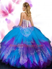 Fancy Multi-color Ball Gowns Beading and Ruffled Layers 15 Quinceanera Dress Lace Up Tulle Sleeveless Floor Length