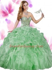 Wonderful Green Ball Gowns Beading and Ruffles Sweet 16 Quinceanera Dress Lace Up Organza Sleeveless Floor Length