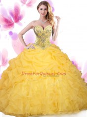 Gold Sleeveless Beading and Ruffled Layers Floor Length Quinceanera Dress
