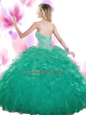 Attractive Teal Lace Up Sweetheart Beading and Ruffles and Pick Ups Sweet 16 Dress Organza Sleeveless