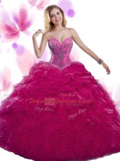 Attractive Teal Lace Up Sweetheart Beading and Ruffles and Pick Ups Sweet 16 Dress Organza Sleeveless