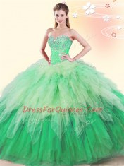 Pretty Multi-color Tulle Lace Up Sweet 16 Dress Sleeveless Floor Length Beading and Ruffles