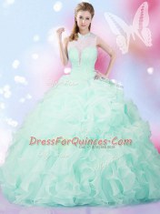 Pick Ups Ball Gowns Sweet 16 Dresses Apple Green High-neck Organza Sleeveless Floor Length Lace Up