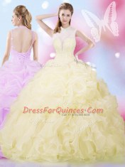 Custom Fit Light Yellow Lace Up 15 Quinceanera Dress Beading and Ruffles and Pick Ups Sleeveless Floor Length